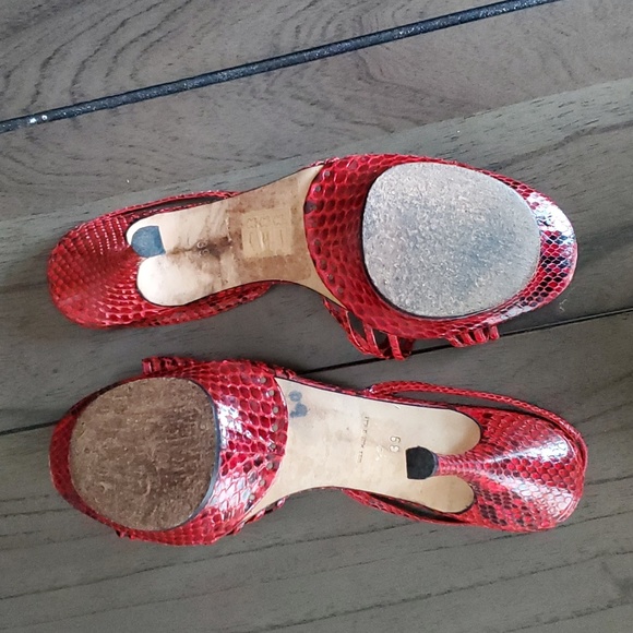 René Caovilla Snakeskin Slingback Heel Sandals, Red, 39EU (9US) - Picture 7 of 15